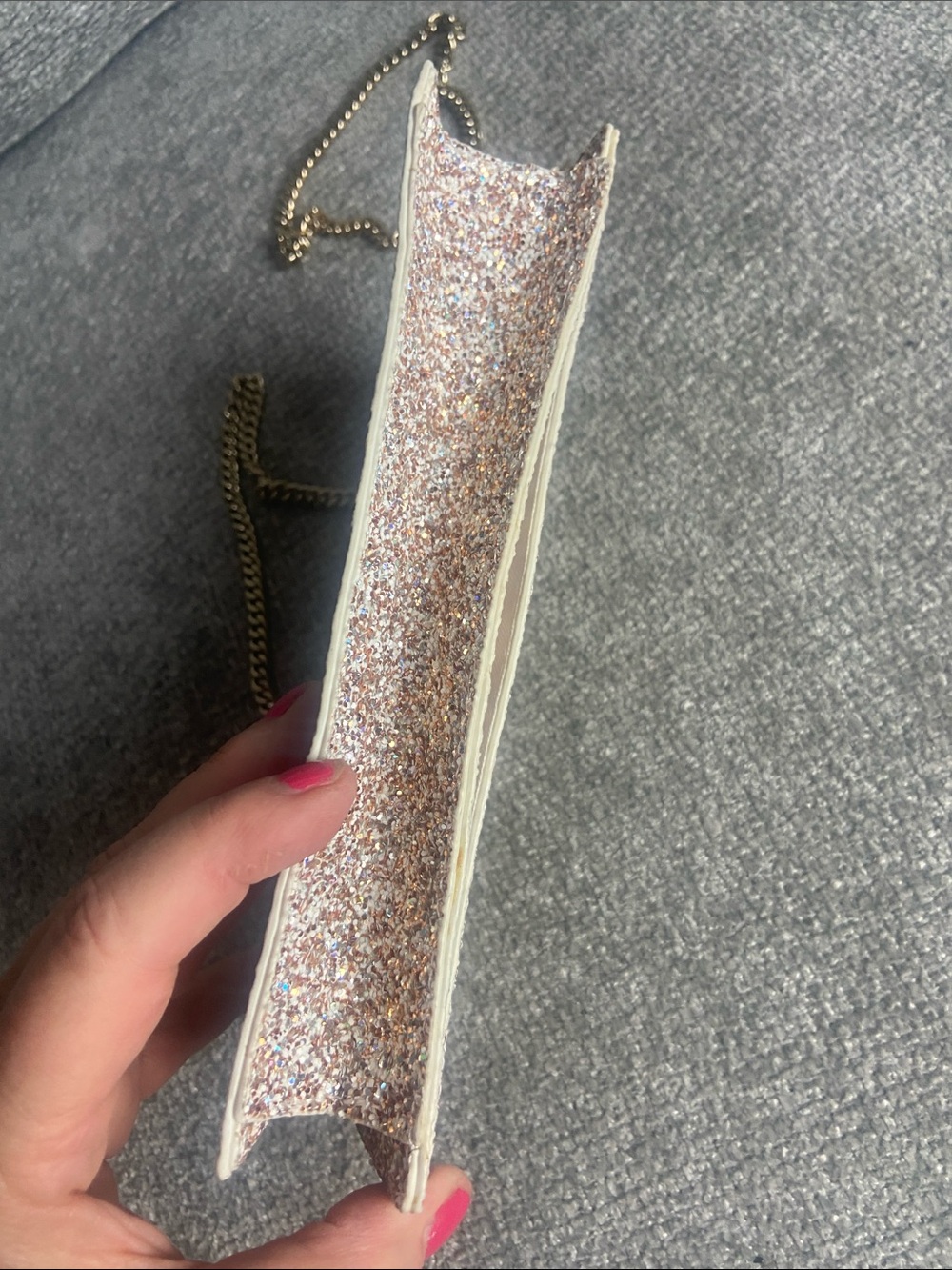 Aldo Glitter Clutch with Gold Chain - Rose Gold Sparkle - Picture 5 of 6